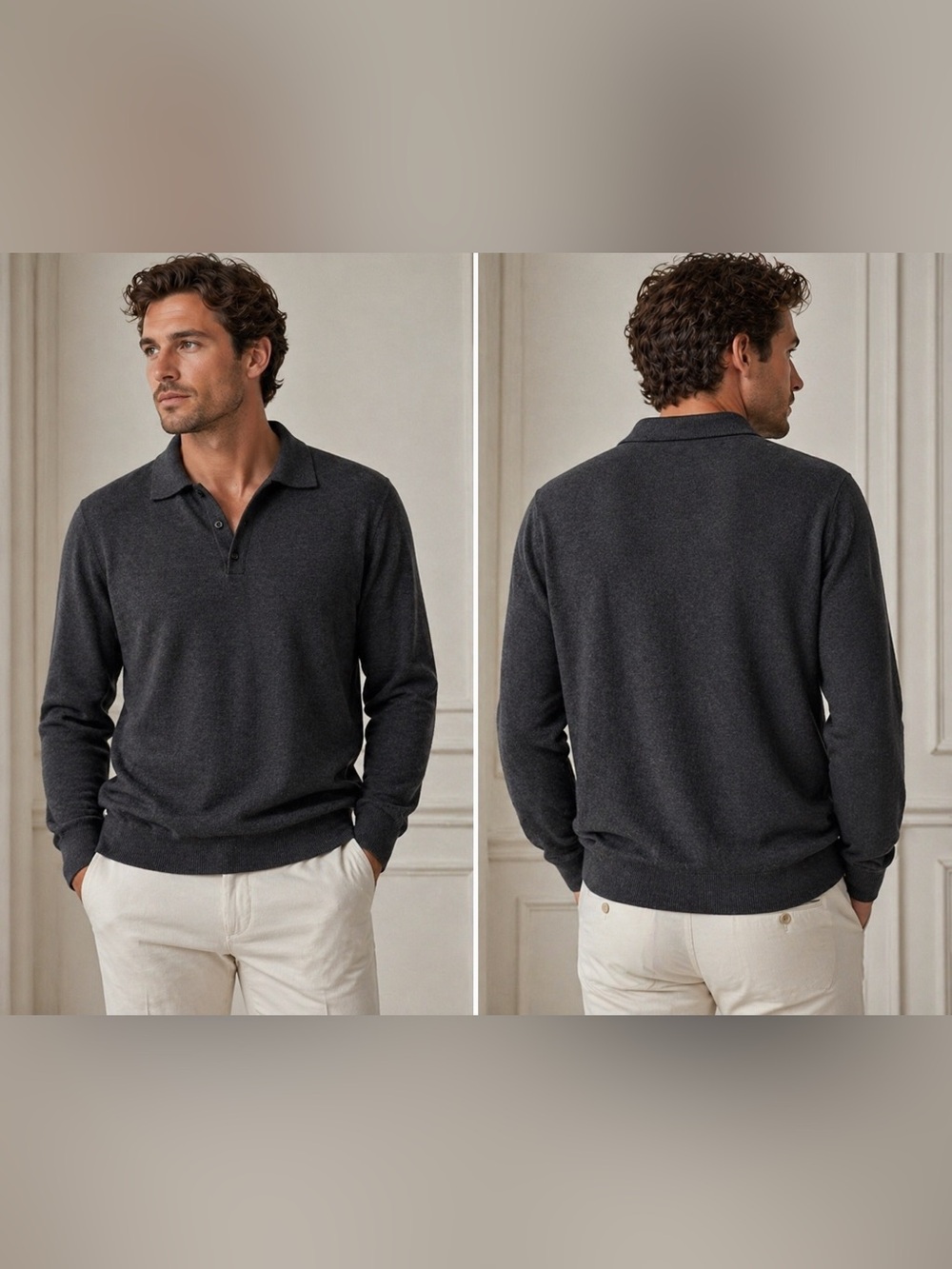 Sette Ponti Italy Merino Wool Polo Sweater Men M Gray Luxury Knit Made in Italy